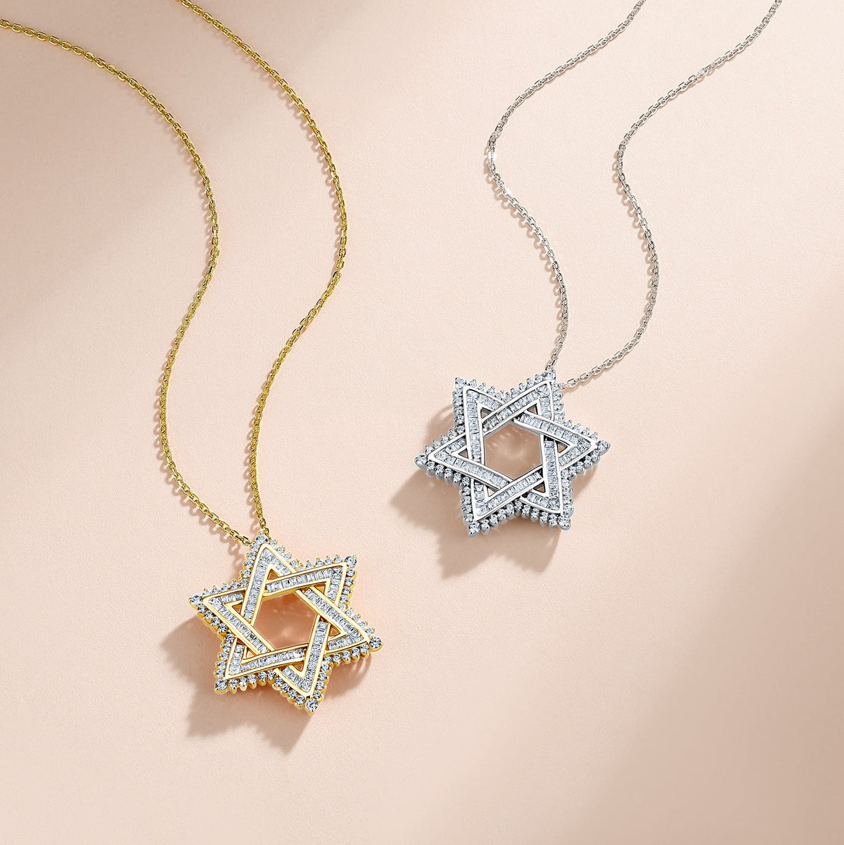 Star of David Necklace with Moissanite in Gold Plated 925 Sterling Silver, GRA Certified