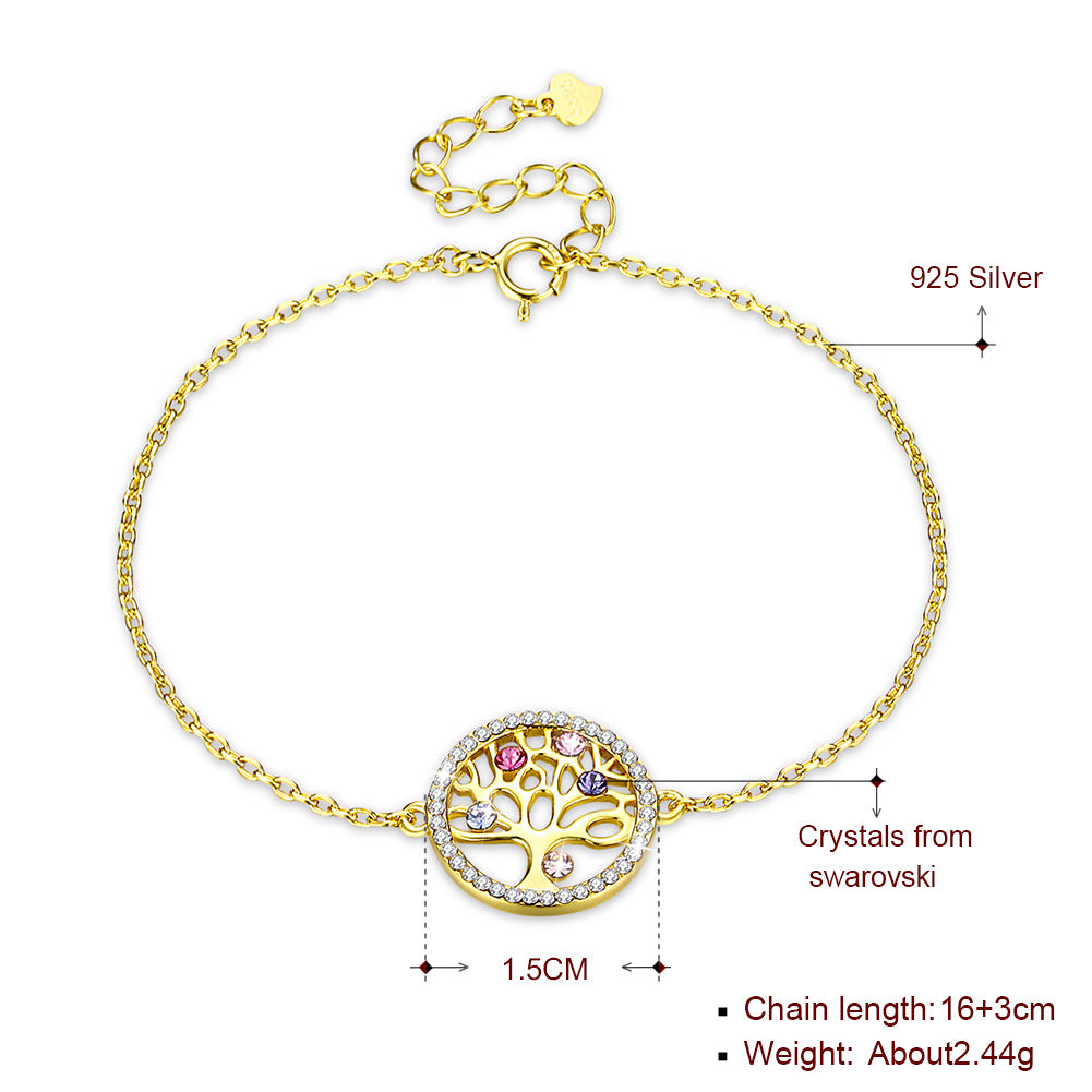 Tree of Life Bracelet with Colored Crystals in 925 Sterling Silver