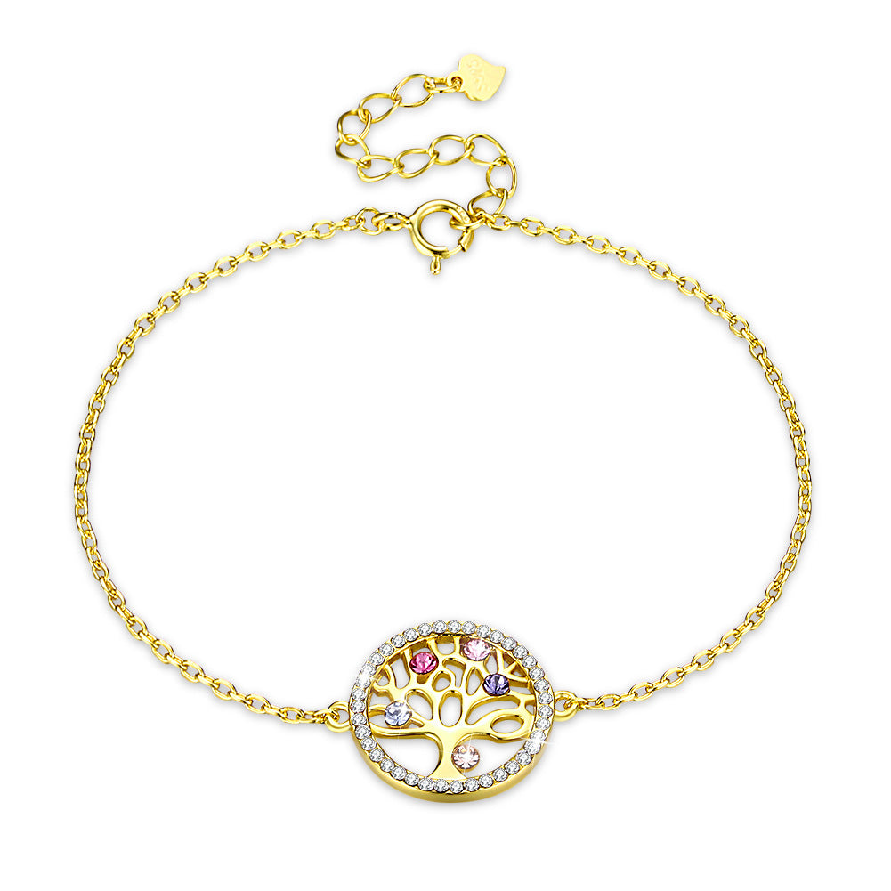 Tree of Life Bracelet with Colored Crystals in 925 Sterling Silver