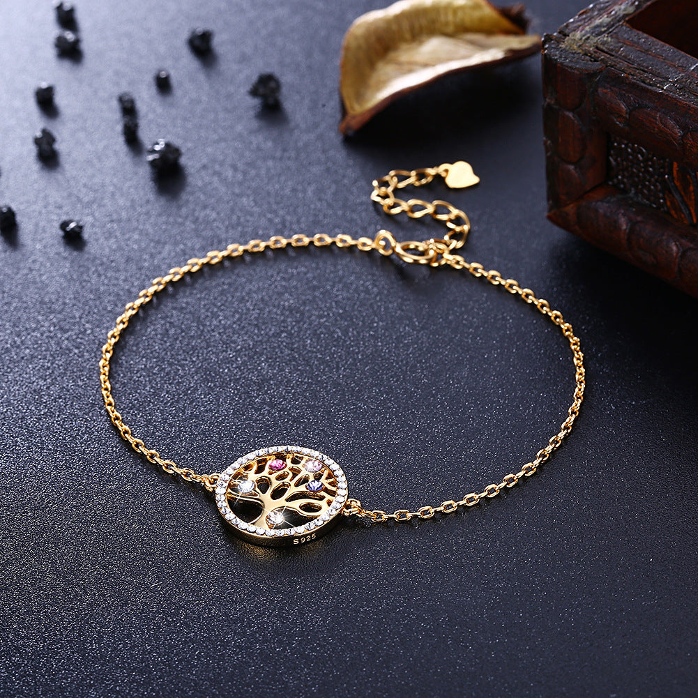 Tree of Life Bracelet with Colored Crystals in 925 Sterling Silver