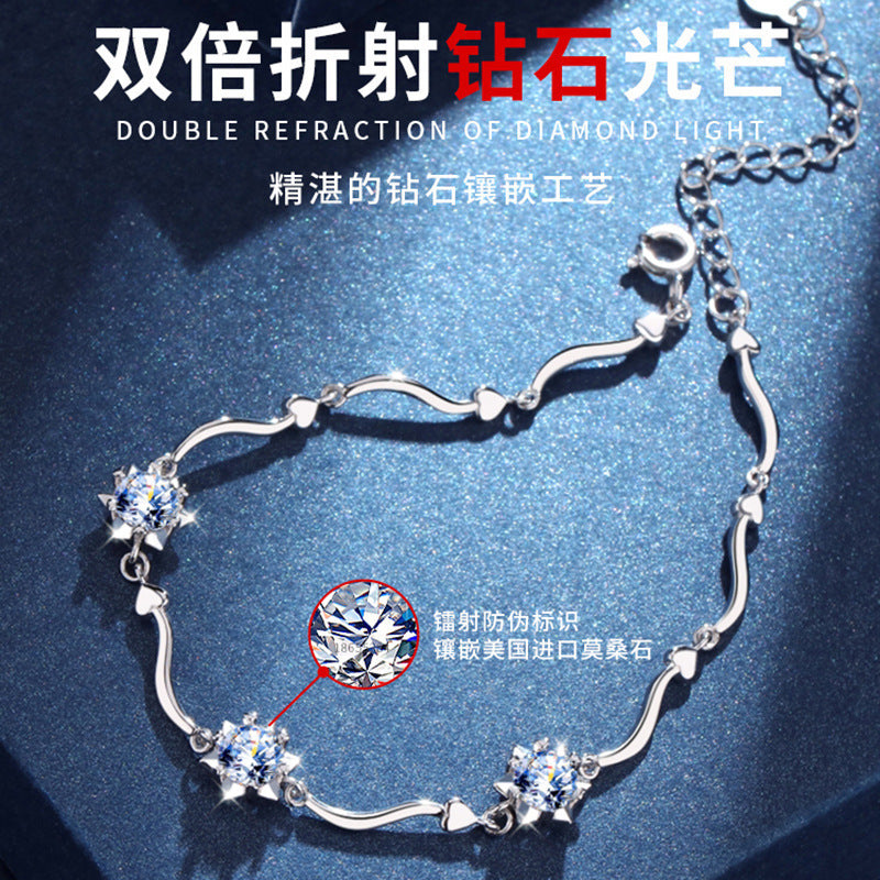Snowflake Star Bracelet in 925 Sterling Silver, Cubic Zirconia