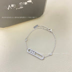 Sliding Bar Bracelet in 925 Sterling Silver, Double Chain
