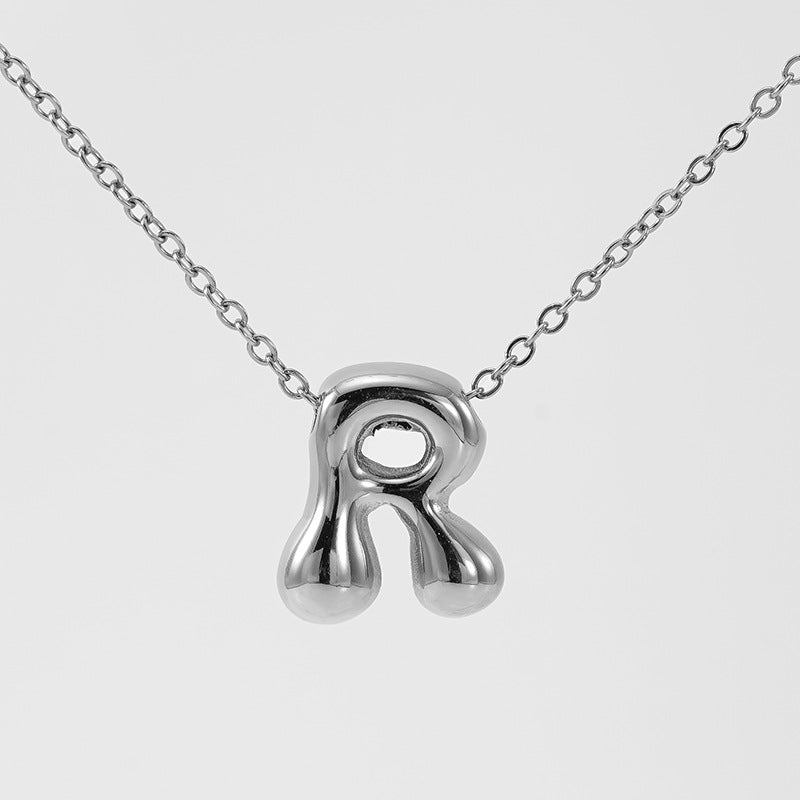 Initial Necklace in 18K Gold-Plated Stainless Steel, Bubble Letter A-Z