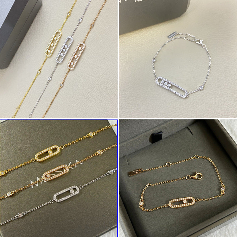 Sliding Bar Bracelet in 925 Sterling Silver, Double Chain