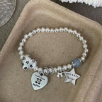 Heart & Star Beaded Bracelet in 925 Sterling Silver