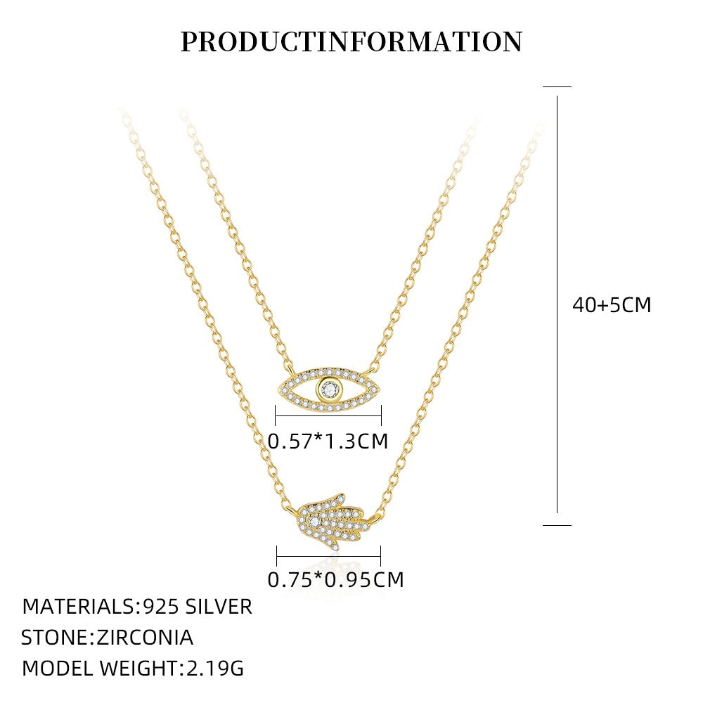 Evil Eye and Hamsa Layered Necklace in 925 Sterling Silver