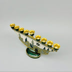 Designer Jerusalem Hanukkah Menorah, Enamel Old City Scene with Star of David