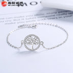 Tree of Life Bracelet in 925 Sterling Silver, Cubic Zirconia Circle