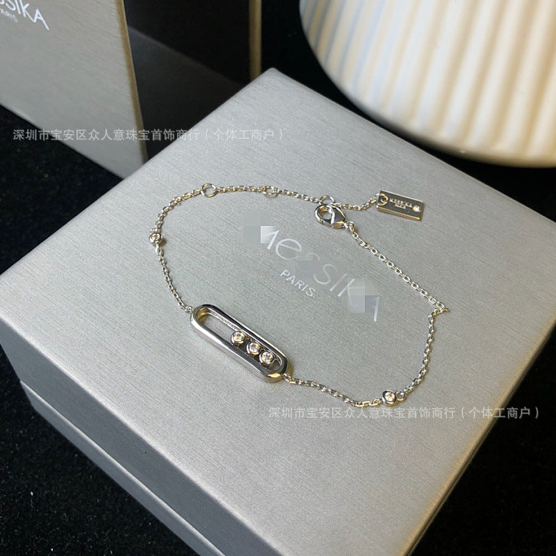 Sliding Bar Bracelet in 925 Sterling Silver, Double Chain