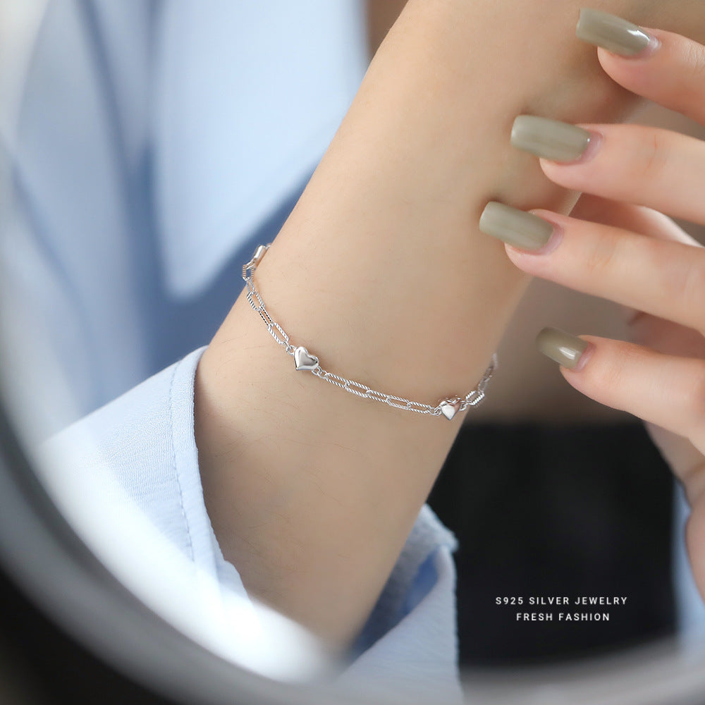 Paperclip Heart Bracelet in 925 Sterling Silver