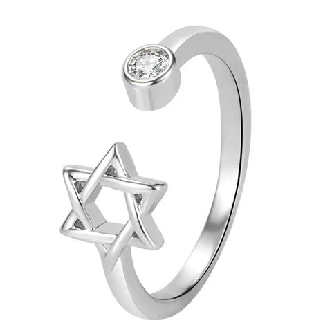 Star of David Ring in 925 Sterling Silver, Open Adjustable