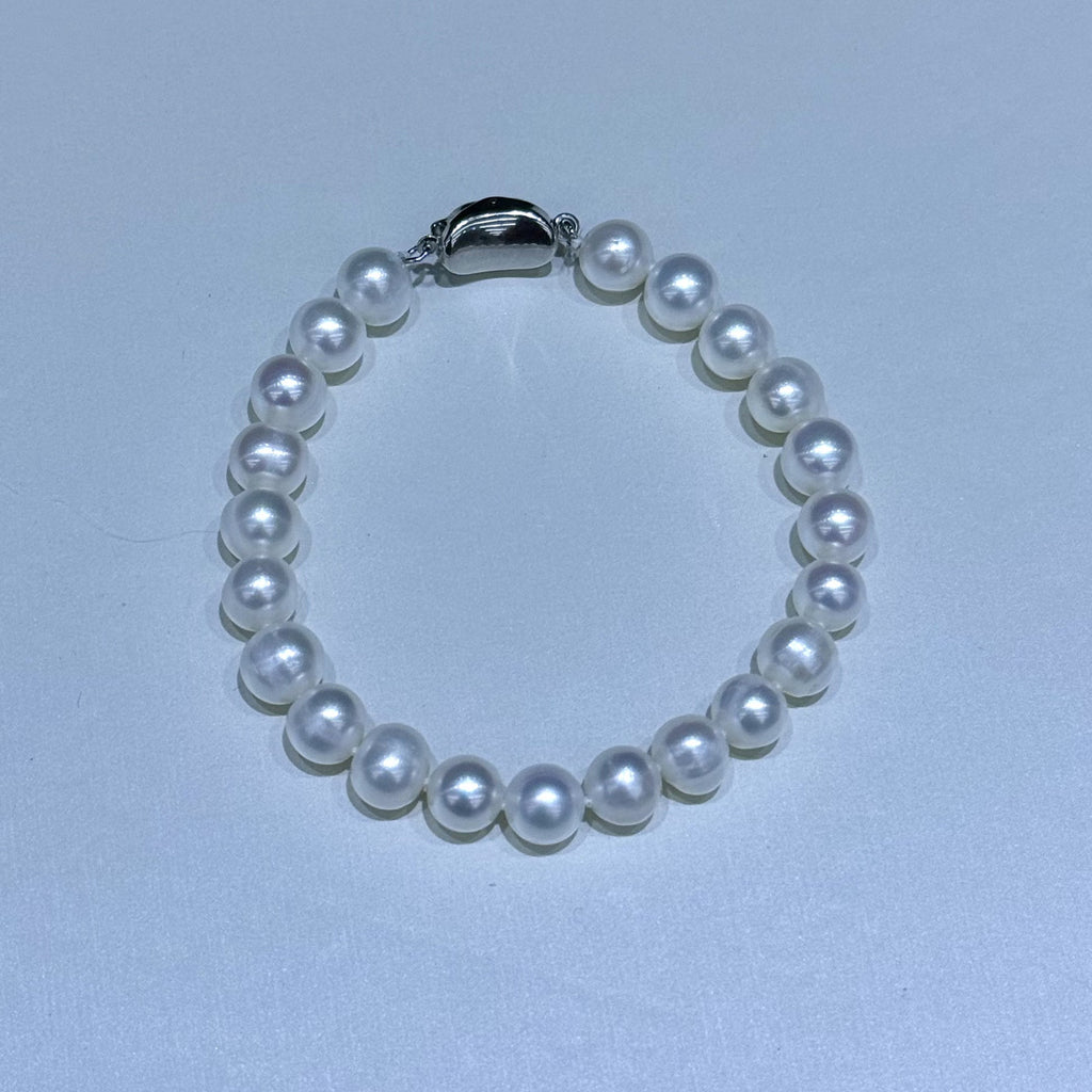 Freshwater Pearl Bracelet with 925 Sterling Silver Clasp, 7-8 mm