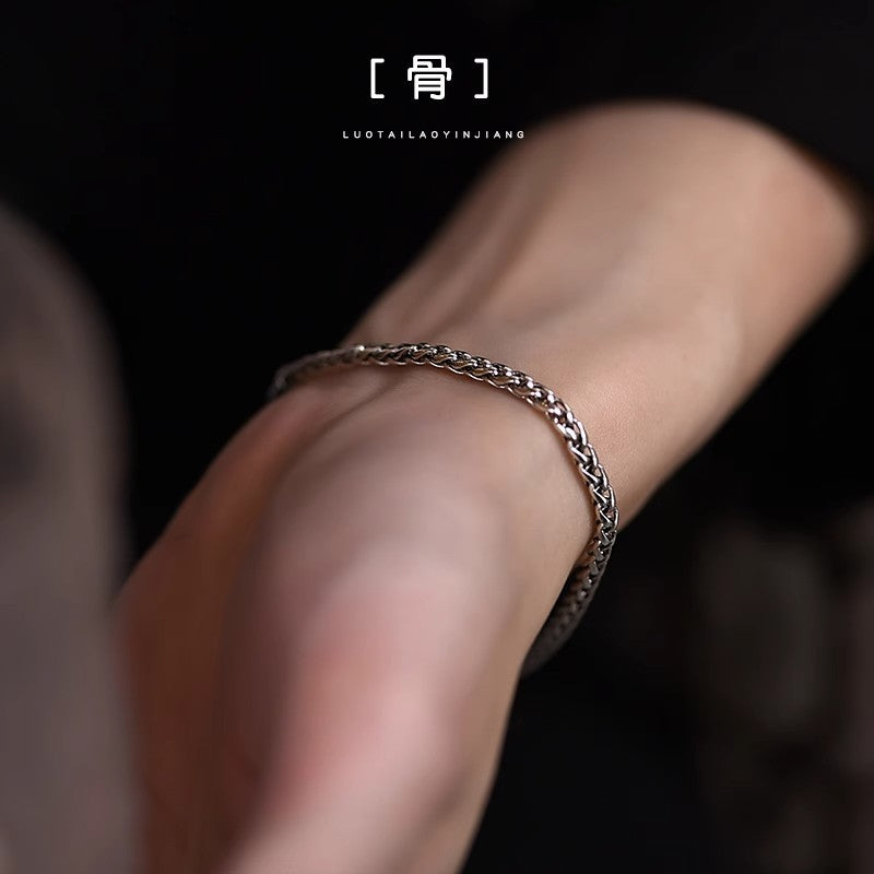 Men's Wheat Chain Bracelet in 925 Sterling Silver, Woven Link