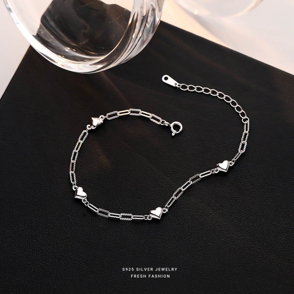 Paperclip Heart Bracelet in 925 Sterling Silver