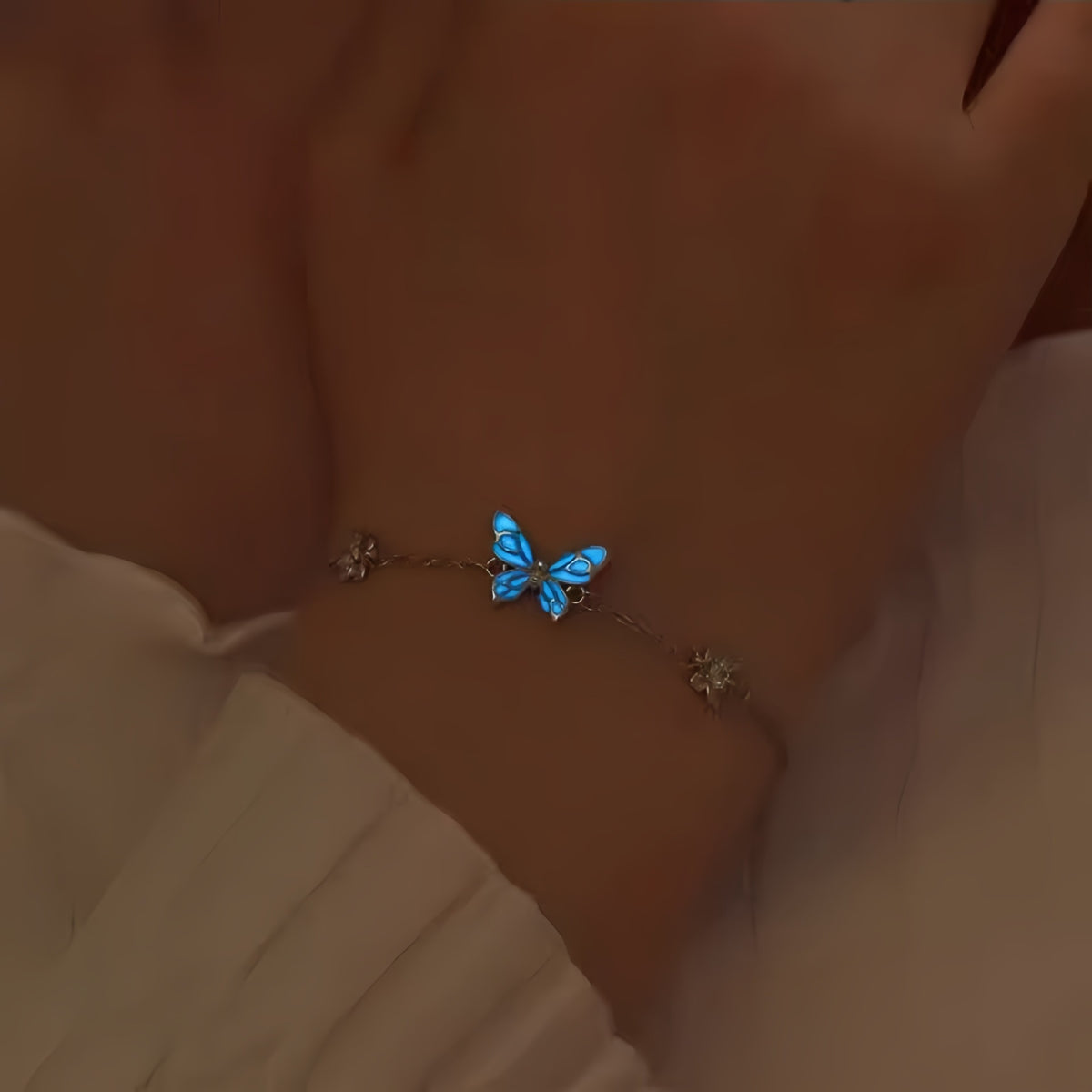 Glow-in-the-Dark Butterfly Bracelet in 925 Sterling Silver, Lavender Enamel