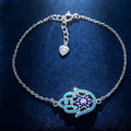 Hamsa Bracelet in 925 Sterling Silver, Turquoise & Blue Crystal