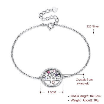 Tree of Life Bracelet with Colored Crystals in 925 Sterling Silver