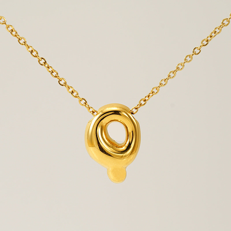 Initial Necklace in 18K Gold-Plated Stainless Steel, Bubble Letter A-Z