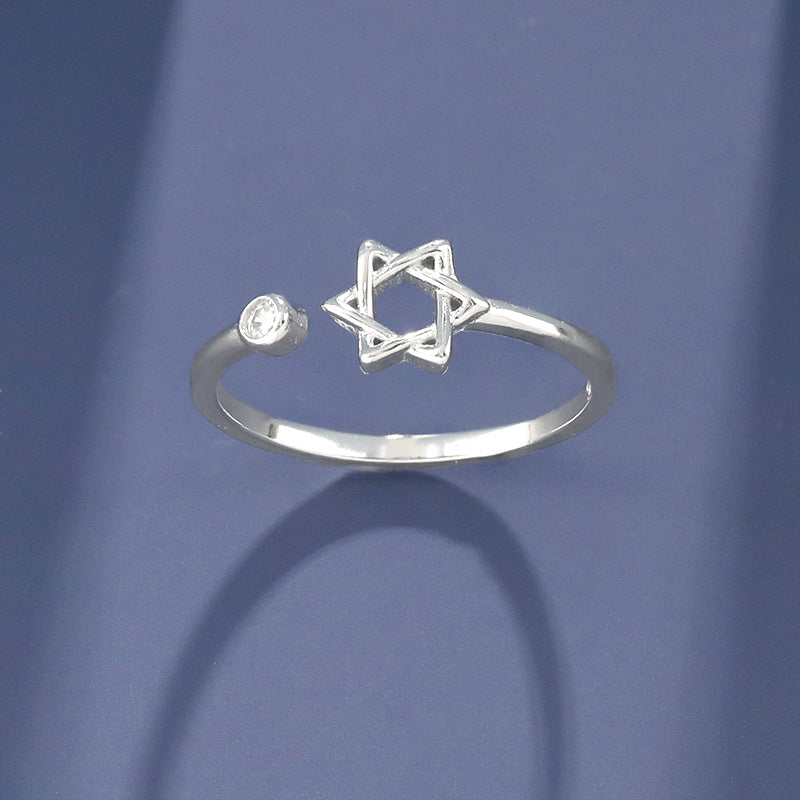 Star of David Ring in 925 Sterling Silver, Open Adjustable