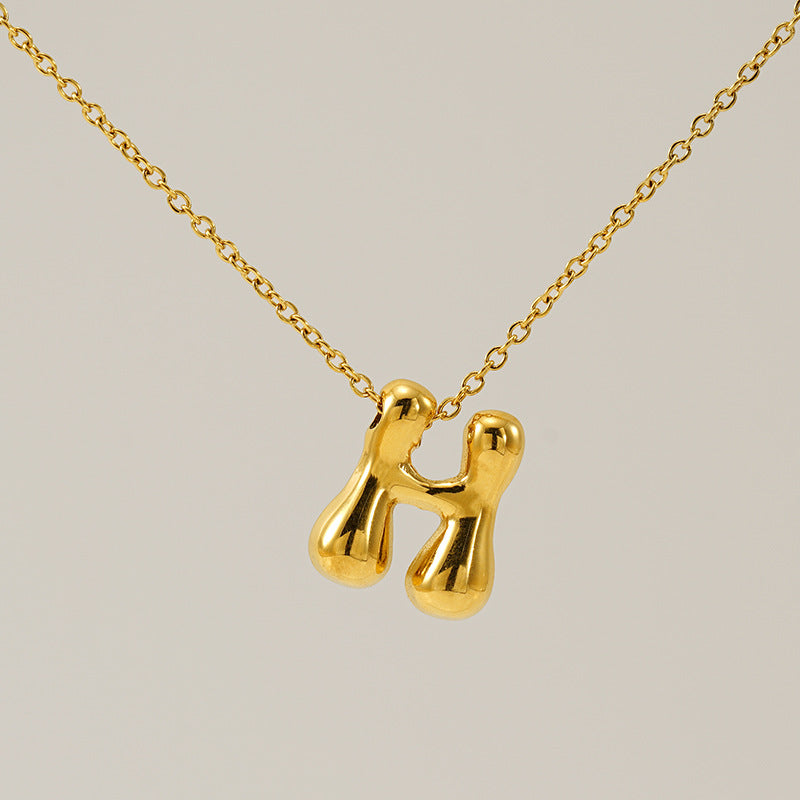 Initial Necklace in 18K Gold-Plated Stainless Steel, Bubble Letter A-Z