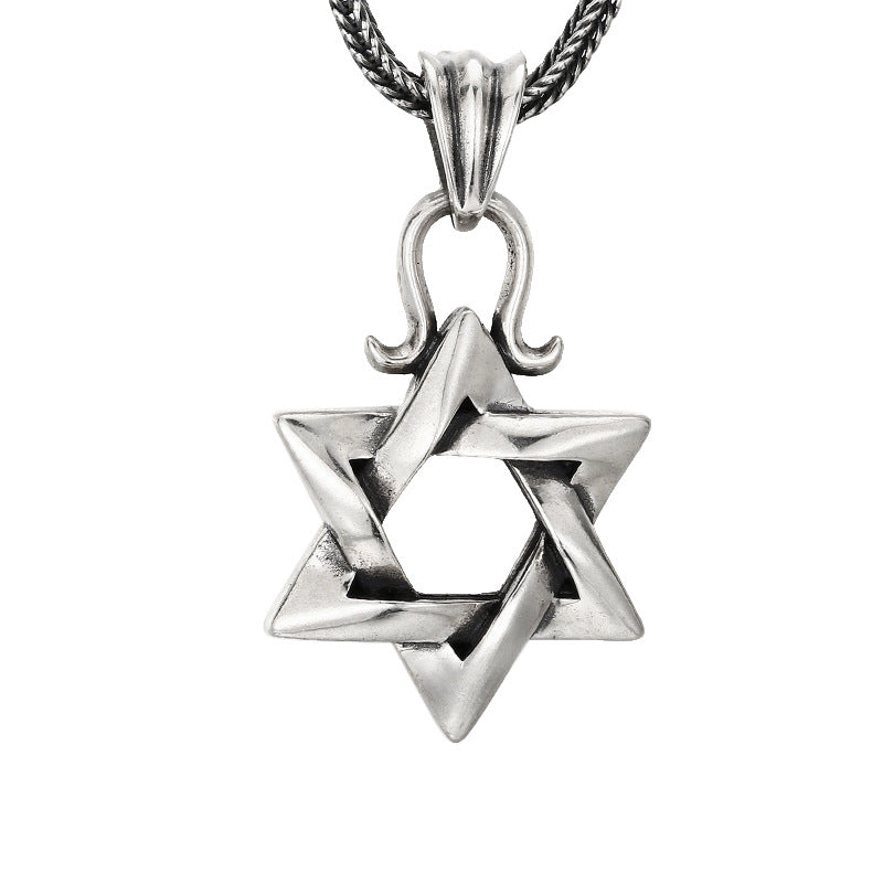 Men's 3D Star of David Necklace in 925 Sterling Silver, Interlocked Design, 18 Inch Chain