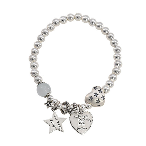 Heart & Star Beaded Bracelet in 925 Sterling Silver