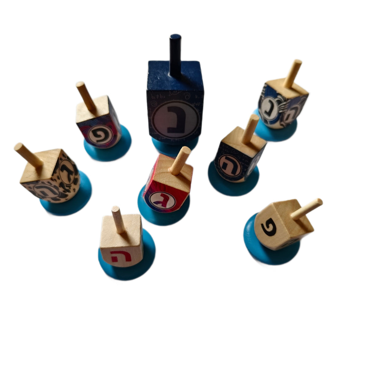 Wooden Dreidels for Hanukkah, Mixed Painted Set