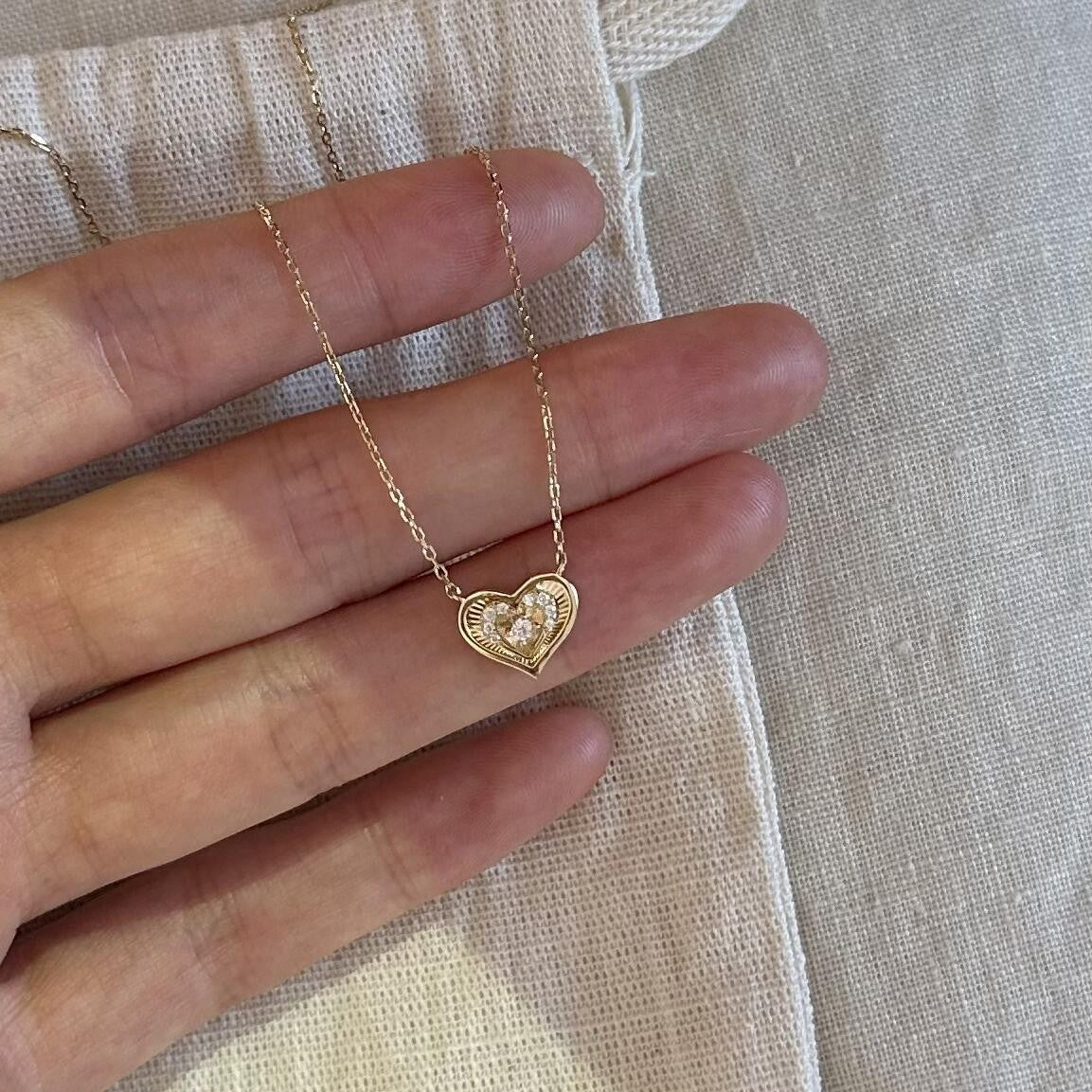 Heart Necklace in 925 Sterling Silver, Laser-Cut Pavé Heart