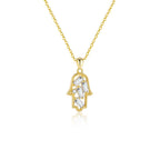 Hamsa Necklace in Gold Plated 925 Sterling Silver, Dainty Pavé