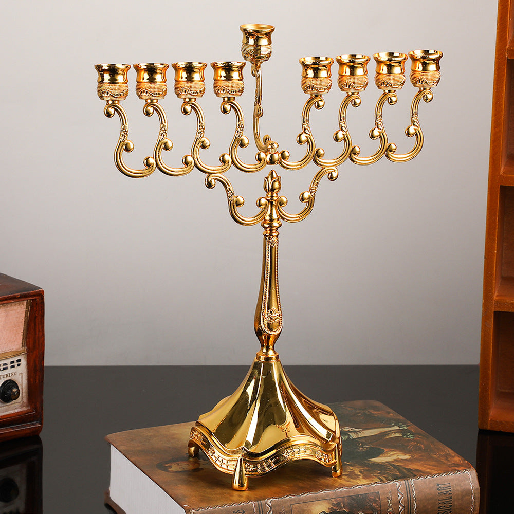 Classic Hanukkah Menorah, Polished Silver or Gold Finish, 12 Inch Tall