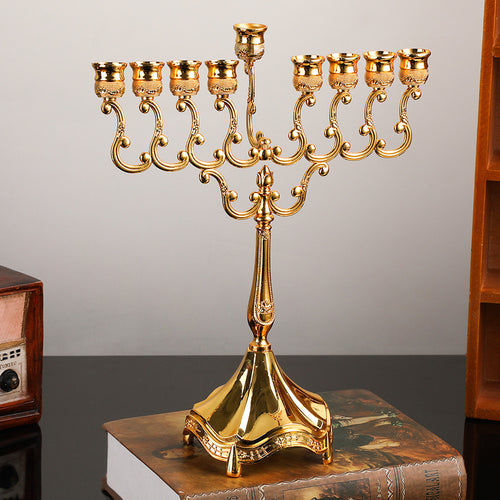 Classic Hanukkah Menorah, Polished Silver or Gold Finish, 12 Inch Tall
