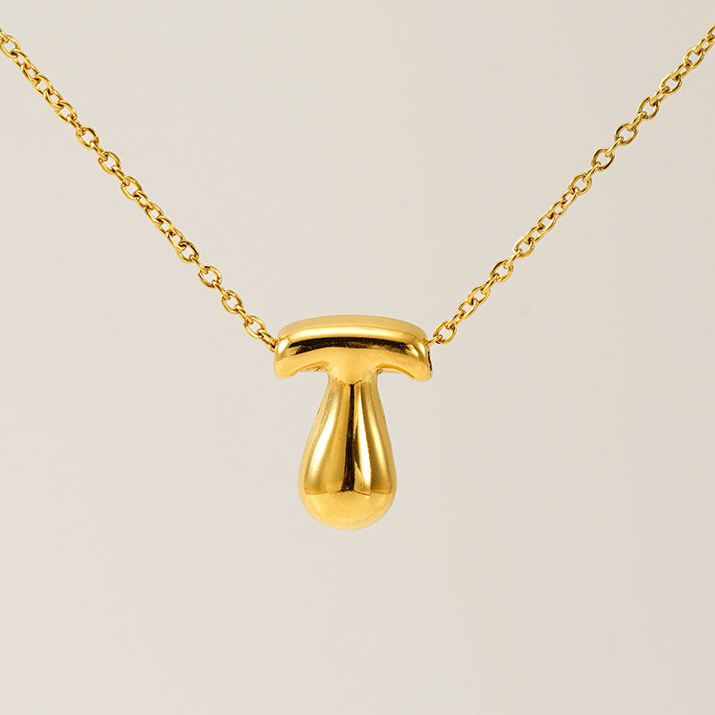 Initial Necklace in 18K Gold-Plated Stainless Steel, Bubble Letter A-Z