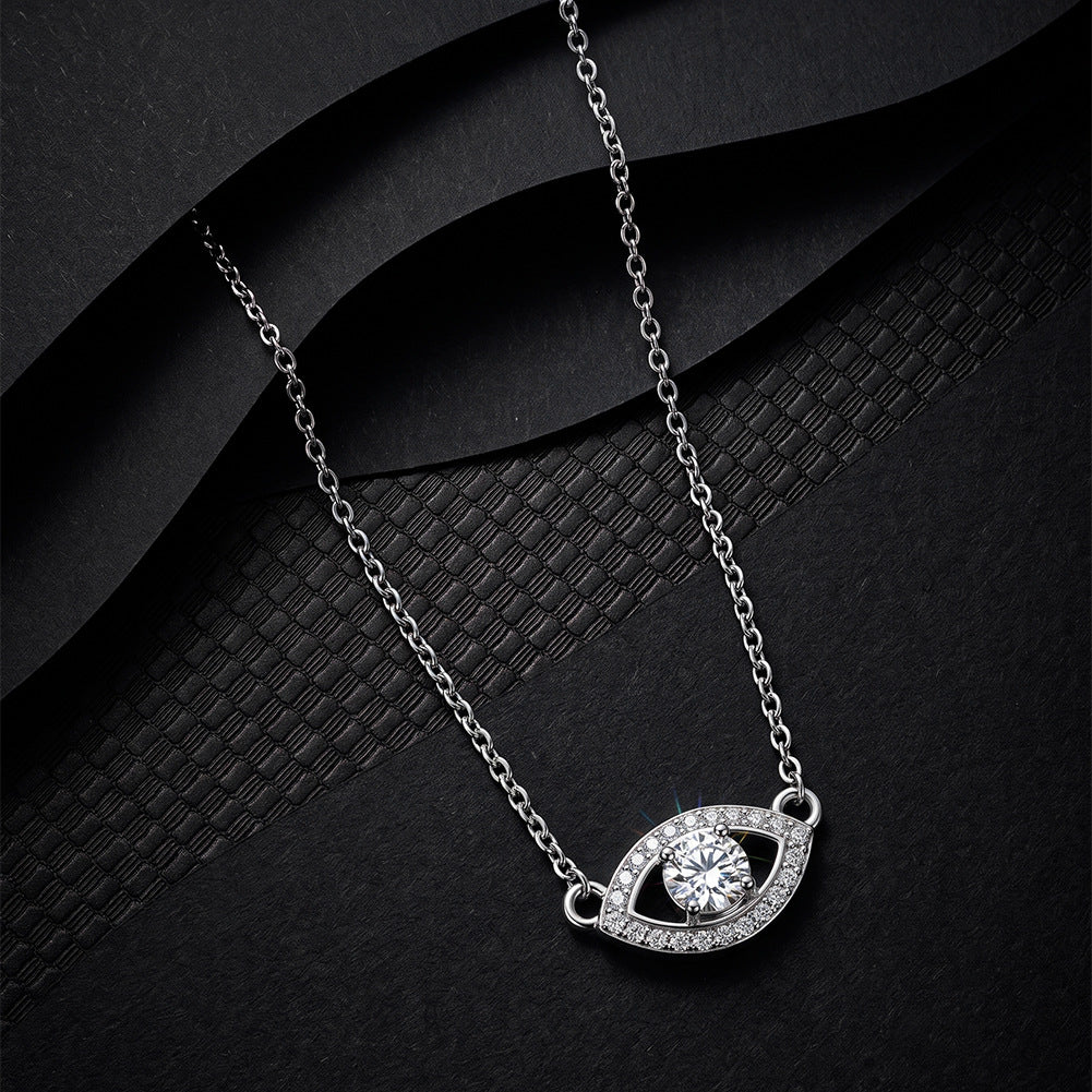 Evil Eye Necklace in 925 Sterling Silver, Moissanite Center Stone