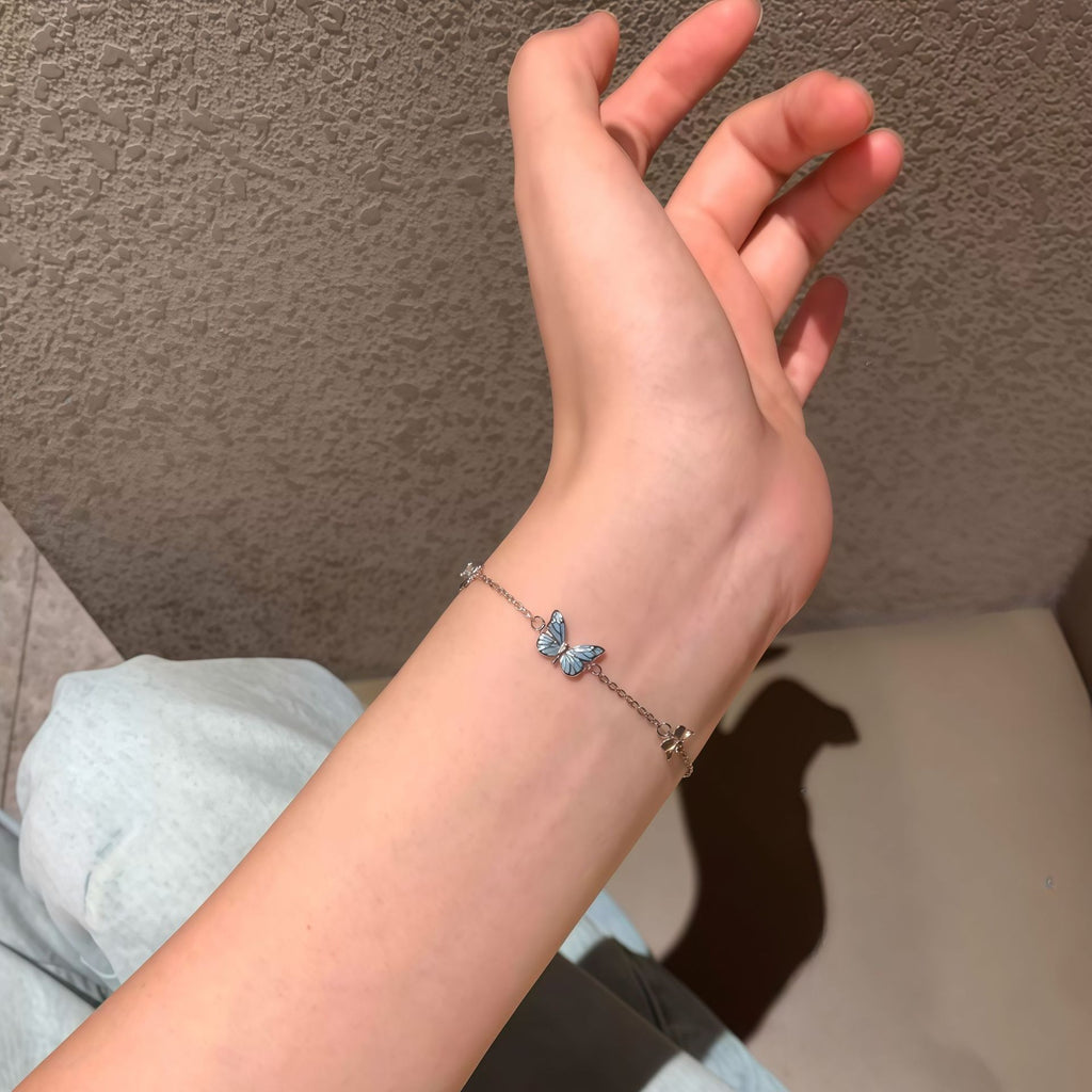 Glow-in-the-Dark Butterfly Bracelet in 925 Sterling Silver, Lavender Enamel
