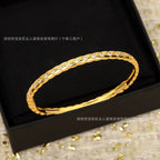 Quilted Bangle Bracelet in 925 Sterling Silver, Narrow or Wide Pavé