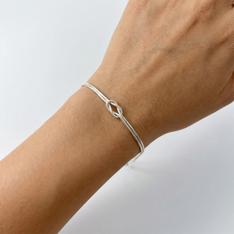 Knotted Snake Chain Bracelet in 925 Sterling Silver, Double Strand