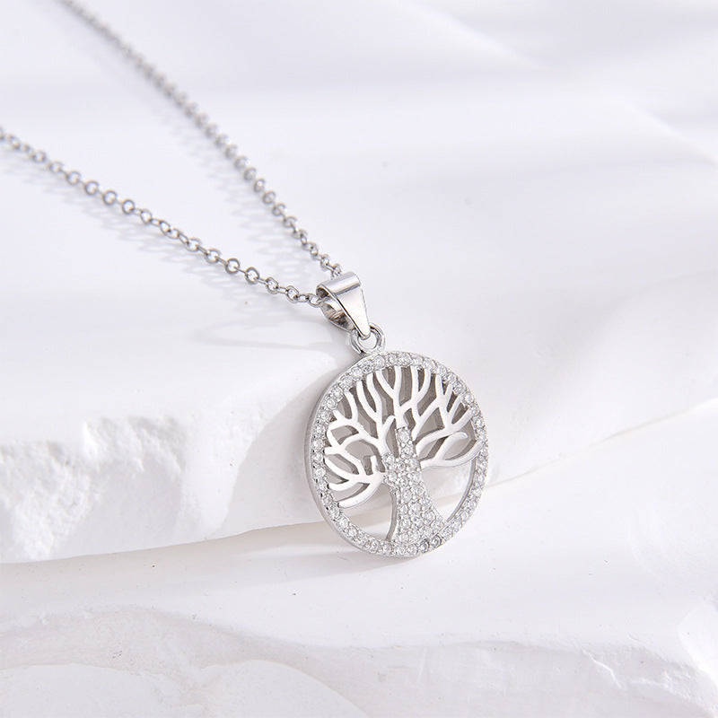 Tree of Life Necklace in 925 Sterling Silver, Cubic Zirconia Pendant