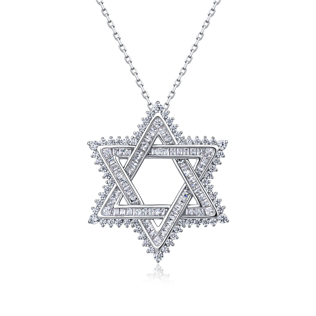 Star of David Necklace with Moissanite in 925 Sterling Silver, GRA Certified