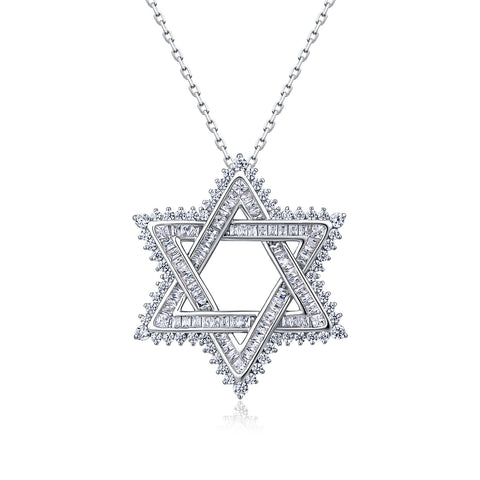 Star of David Necklace with Moissanite in 925 Sterling Silver, GRA Certified