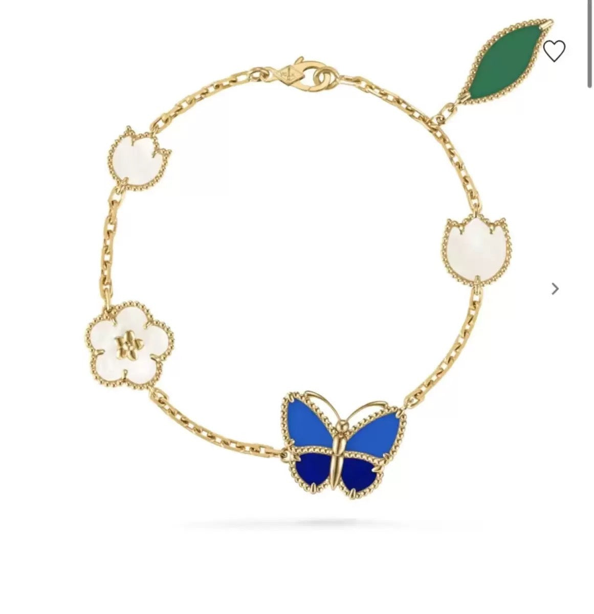 Butterfly & Flower Bracelet in 925 Sterling Silver, Mother-of-Pearl Enamel