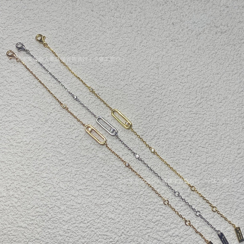 Sliding Bar Bracelet in 925 Sterling Silver, Double Chain
