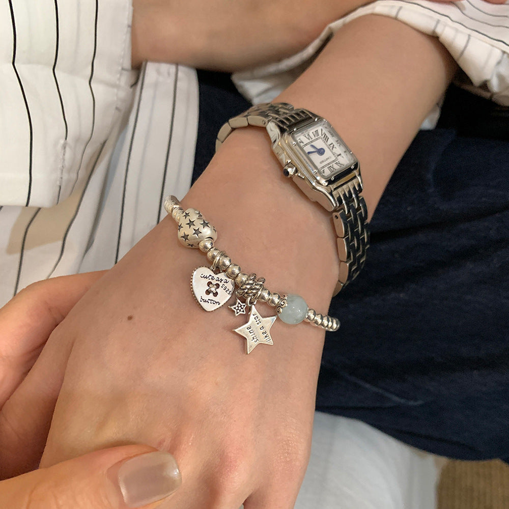 Heart & Star Beaded Bracelet in 925 Sterling Silver