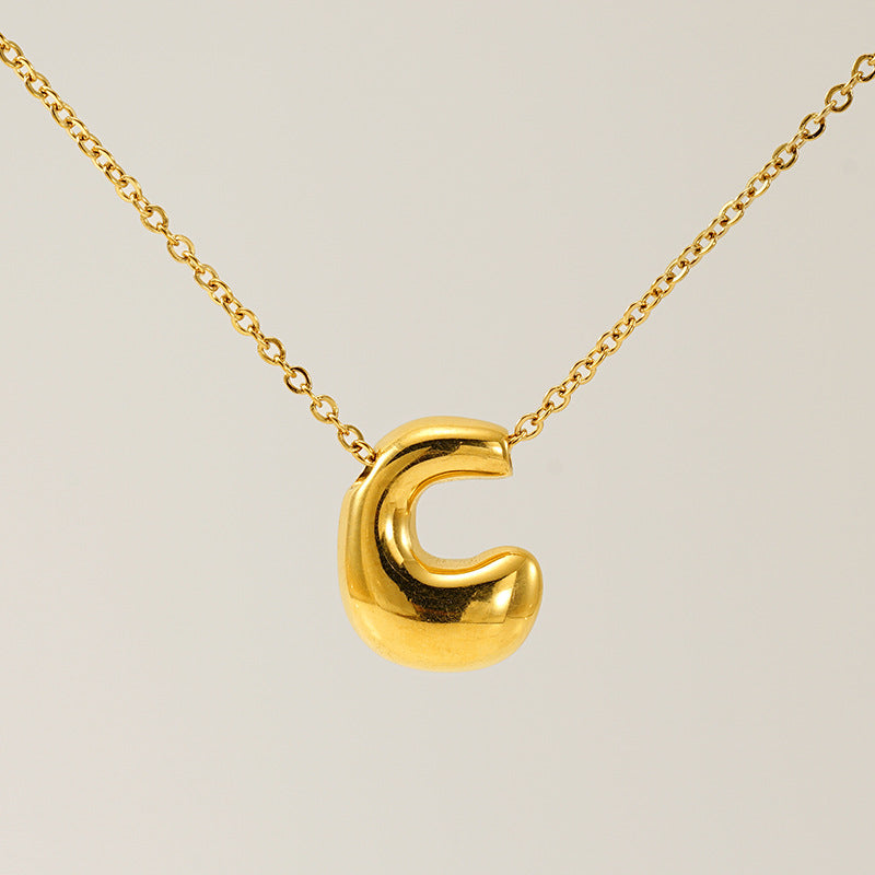 Initial Necklace in 18K Gold-Plated Stainless Steel, Bubble Letter A-Z