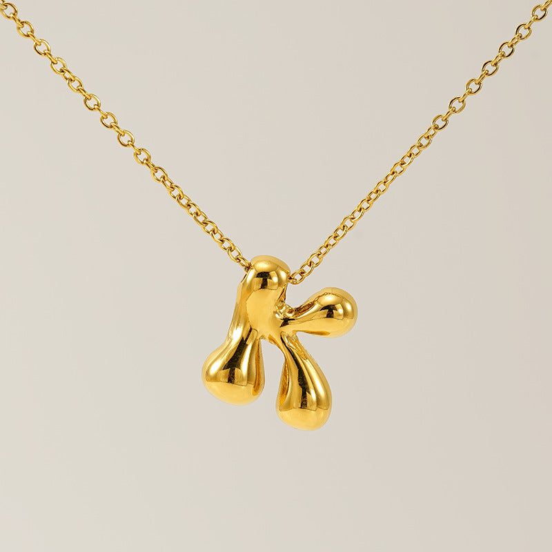 Initial Necklace in 18K Gold-Plated Stainless Steel, Bubble Letter A-Z