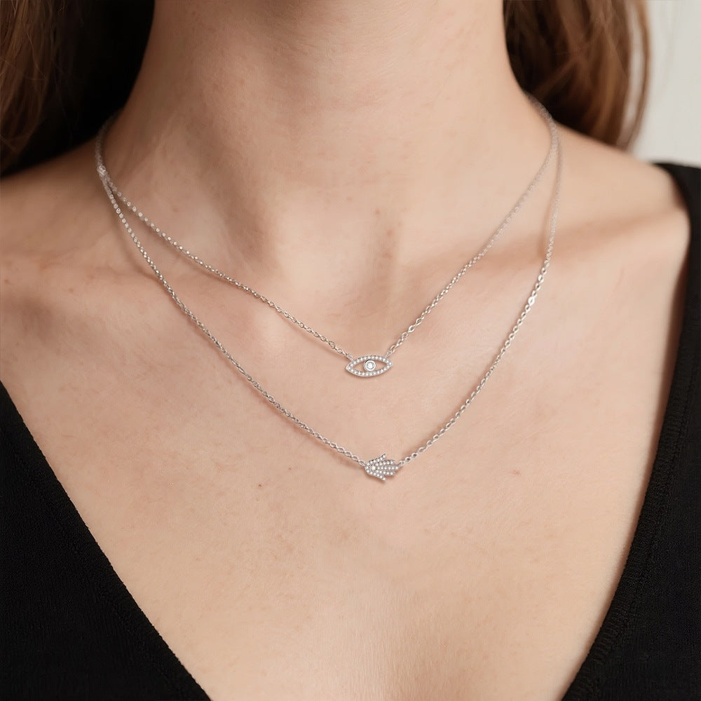 Evil Eye and Hamsa Layered Necklace in 925 Sterling Silver