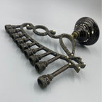 Antique Bronze Hanukkah Menorah, Scroll Design, 17 cm Tall