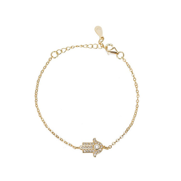 Hamsa Bracelet in 925 Sterling Silver, Pavé Cubic Zirconia Charm