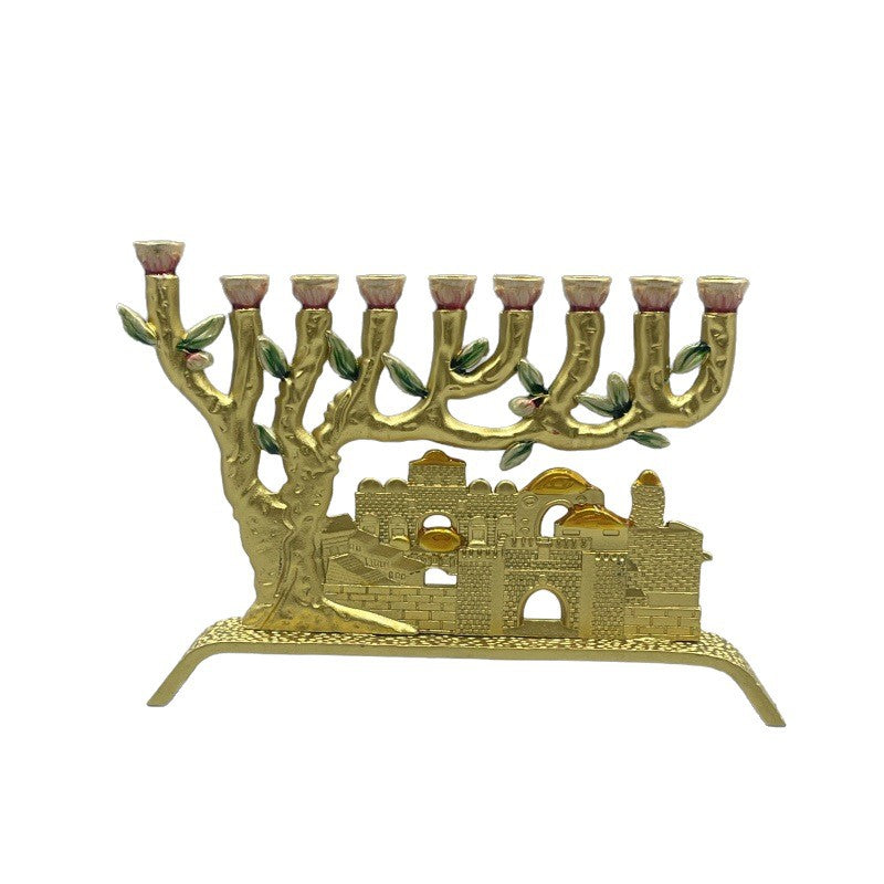 Jerusalem Old City Hanukkah Menorah, Gold-Tone, 14 cm Tall