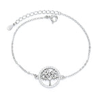 Tree of Life Bracelet in 925 Sterling Silver, Cubic Zirconia Circle