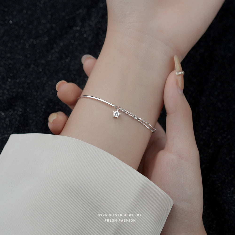 Dainty Star Bracelet in 925 Sterling Silver, Double Strand